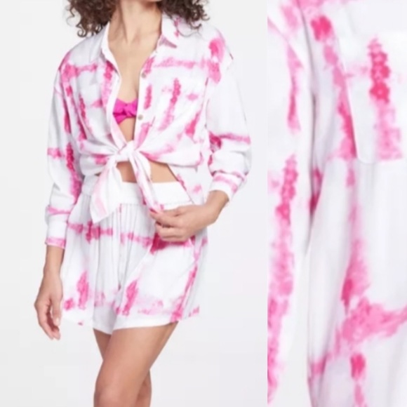 CALIA by Carrie Underwood Other - CALIA Shorts Womens XL Pink High Rise Watercolor Tie Dye Swim Cover Up